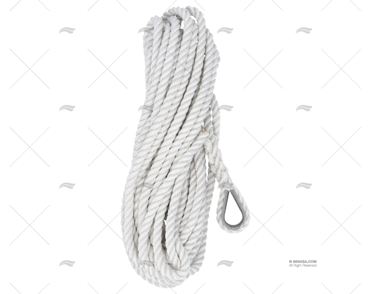 CORDAGE BLANC 12mm A/COSSE INOX 2X7 MT