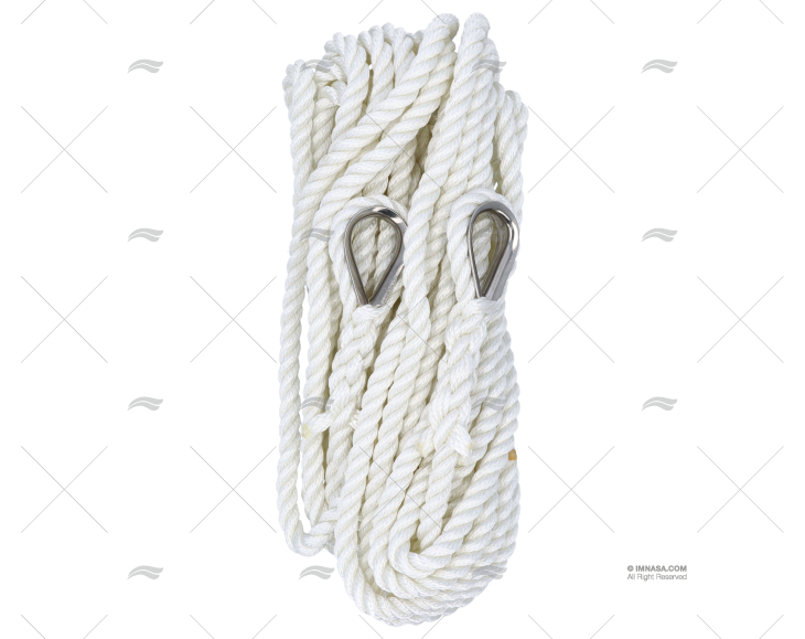 CORDAGE BLANC 14mm A/COSSE INOX 2X7 MT