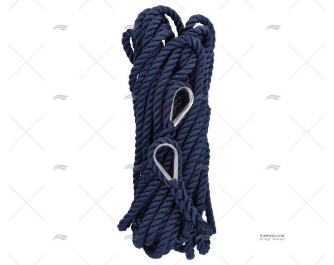 CORDAGE BLEU 12mm A/COSSE INOX 2X7