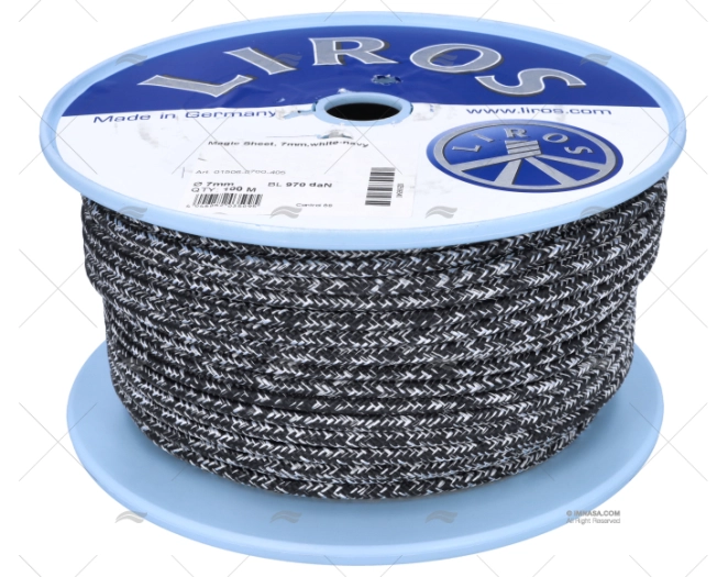 CABO MAGIC ESCOTA 7mm BRANCO/MARINHO  100m LIROS