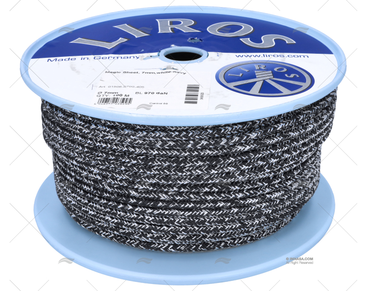 CABO MAGIC ESCOTA 7mm BRANCO/MARINHO  100m LIROS