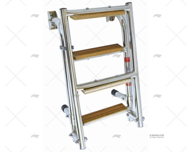 ESCALERA PLEGABLE INOX 4 PELDAÑOS EN TECA