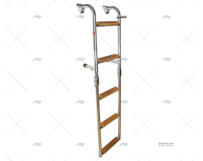 ESCALERA PLEGABLE INOX 5 PELDAÑOS EN TECA