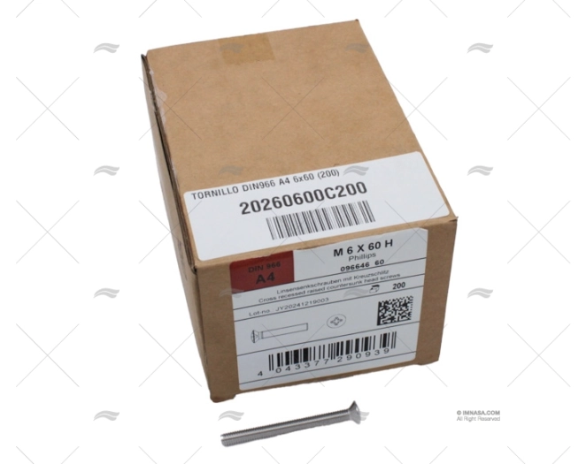 BOLT DIN966 A4 6x60 (200)