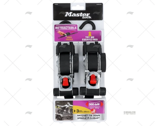 CORREIA 25mm 3,2MT AMARRAÇÃO 300kg GANCHO 2U MASTER LOCK