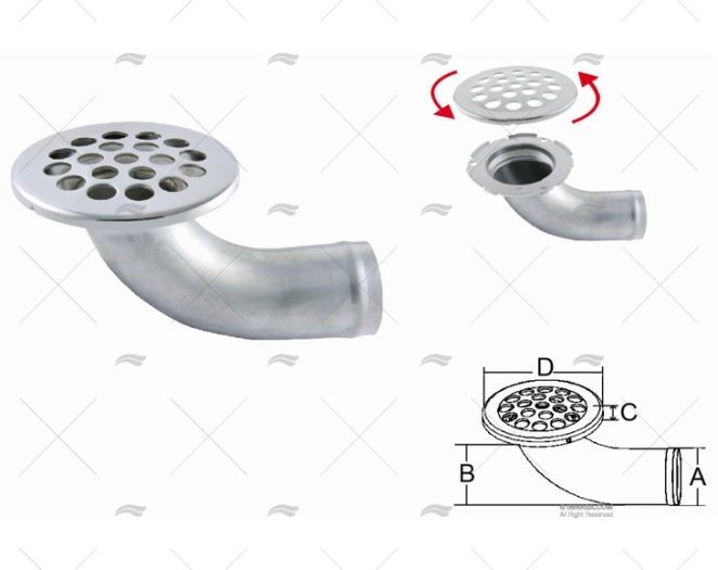 DRAIN ELBOW  38mm AISI 316 STAINLESS STEEL MARINE TOWN