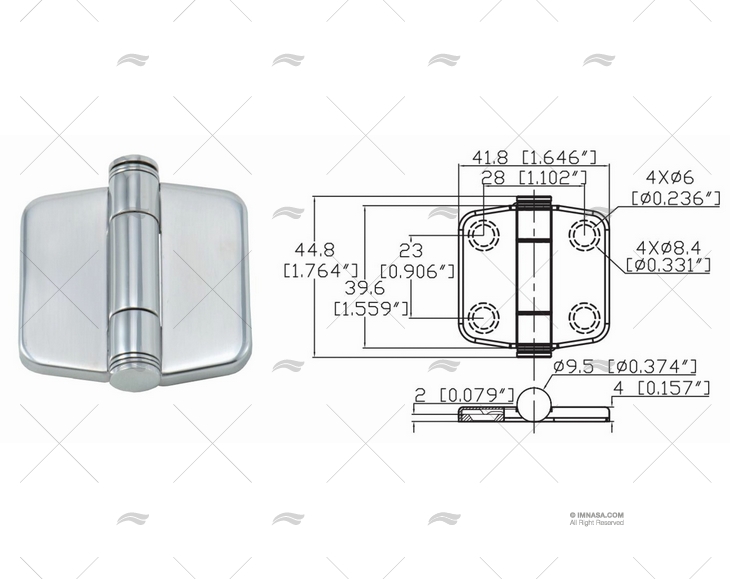 DOBRADIÇA BORBOLETA UP 39.6 x 41.8mm SS316 MARINE TOWN