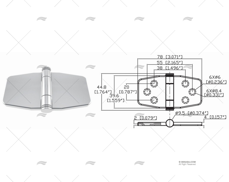 CERNIERA A FARFALLA UP 39.6 x 78mm INOX 31 MARINE TOWN