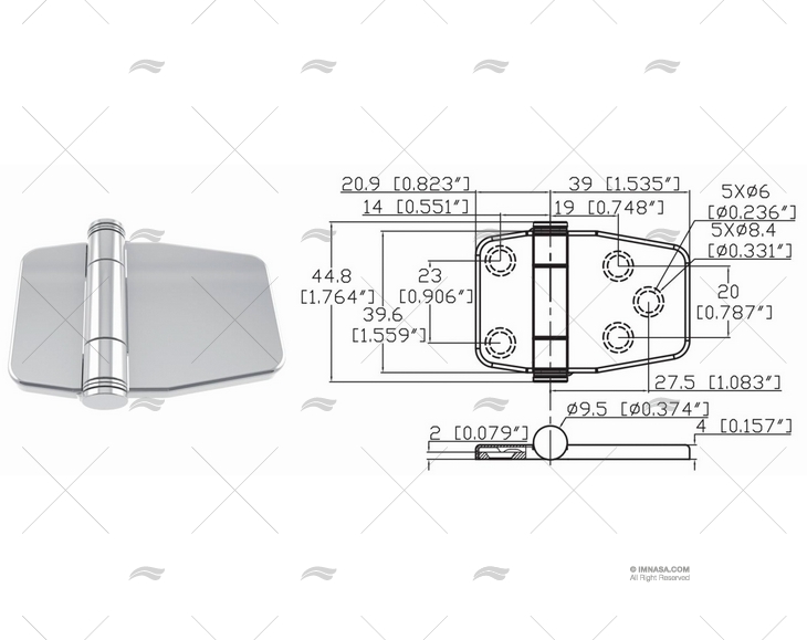 DOBRADIÇA BORBOLETA UP 39.6 x 59.9mm INOX MARINE TOWN