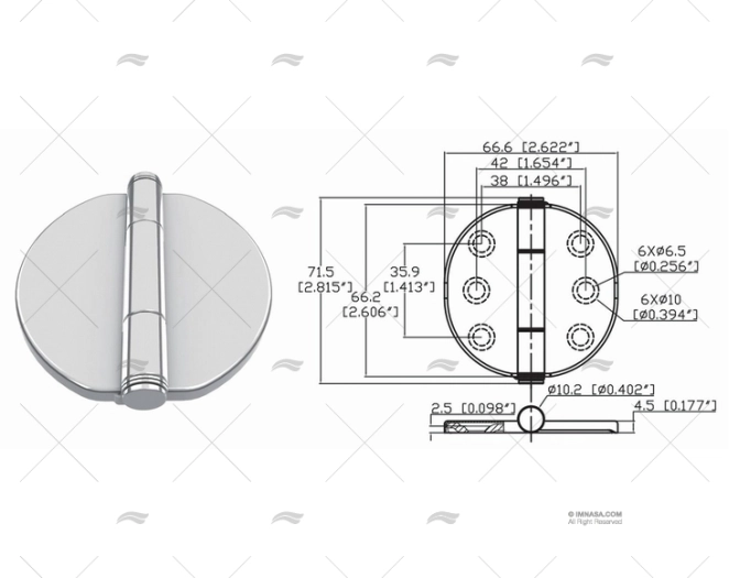 CERNIERA A FARFALLA UP 66.2 x 66.6mm INOX MARINE TOWN