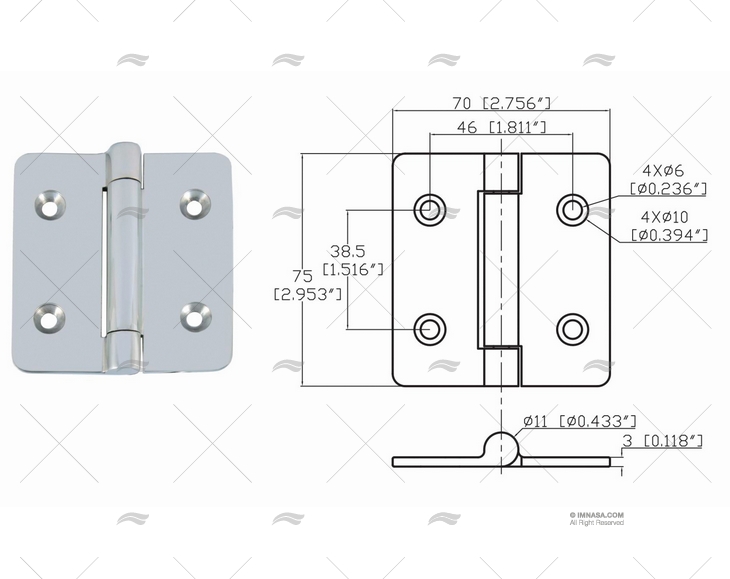 CERNIERA UP 75 X 70mm INOX 316 MARINE TOWN