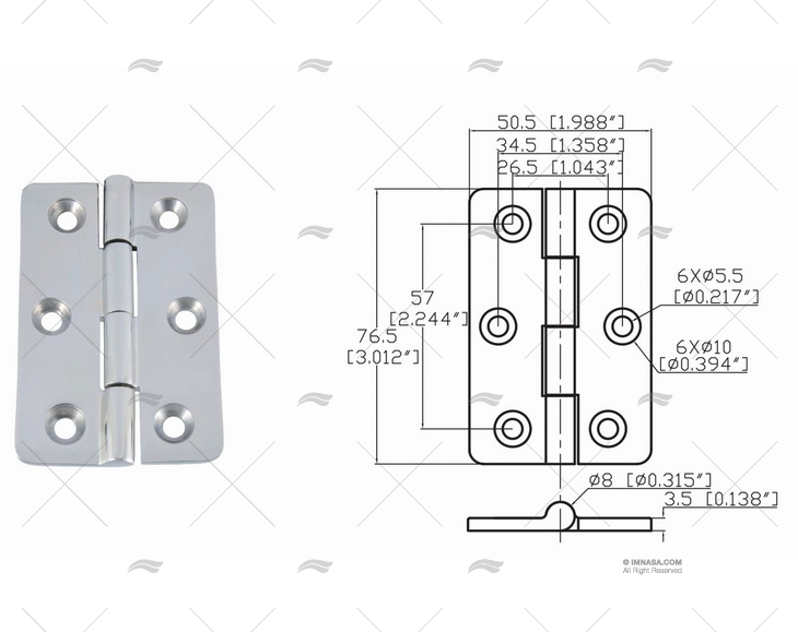 BISAGRA UP 76.5 X 50.5mm INOX 316 MARINE TOWN