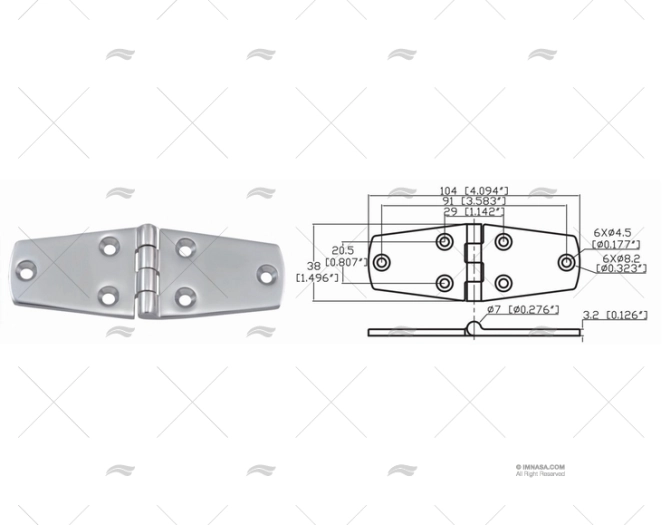 CHARNIERE UP 38 X 104mm INOX 316 MARINE TOWN