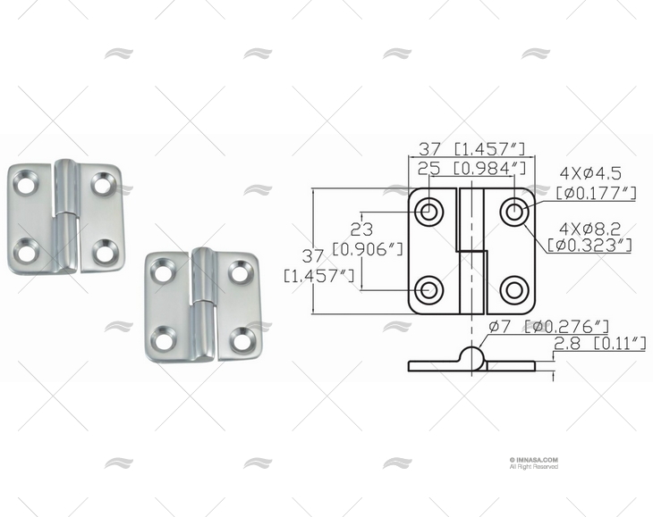 DOBRADIÇA ESQUERDA SUPERIOR 37 X 37mm INOX 316 (2U) MARINE TOWN