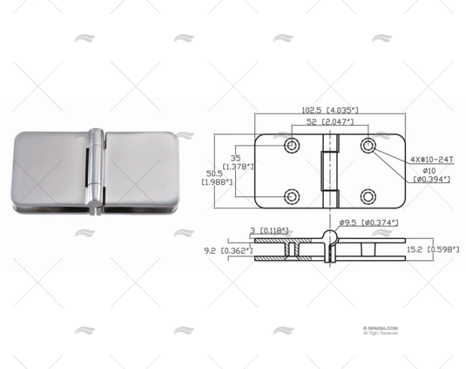 CHARNIERE 50.5 X 102.5mm INOX 316 MARINE TOWN