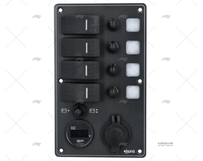 PAINEL INTERRUPTOR. 4P 12/24V 114x191x75mm USB+VL