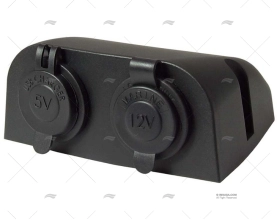 SOPORTE DOBLE TOMAS USB NEGRO