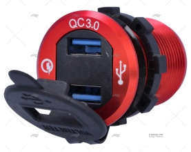 TOMA USB 12-24V 2E VOLTIMETRO ALU.ROJO