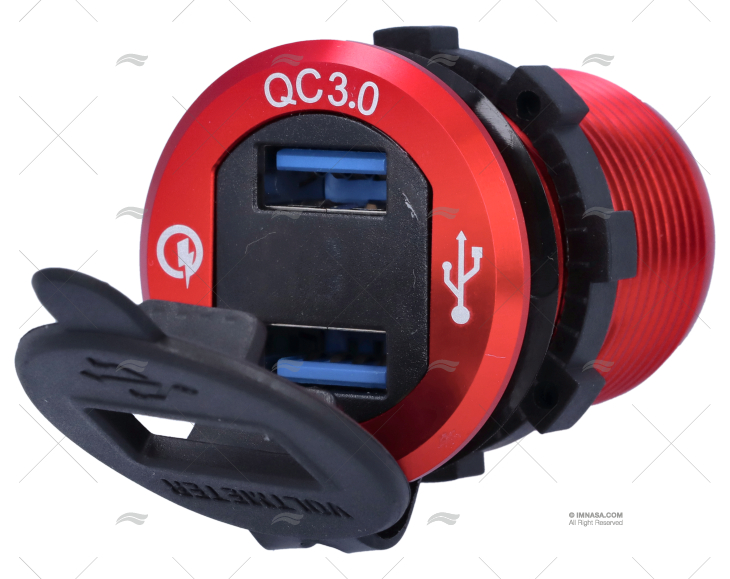 PRESA USB 12-24V 2E VOLTMETRO ALU.ROSSO