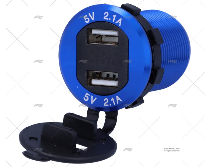 PRESA USB 12-24V 2E VOLTMETRO ALLUMINIO.BLU