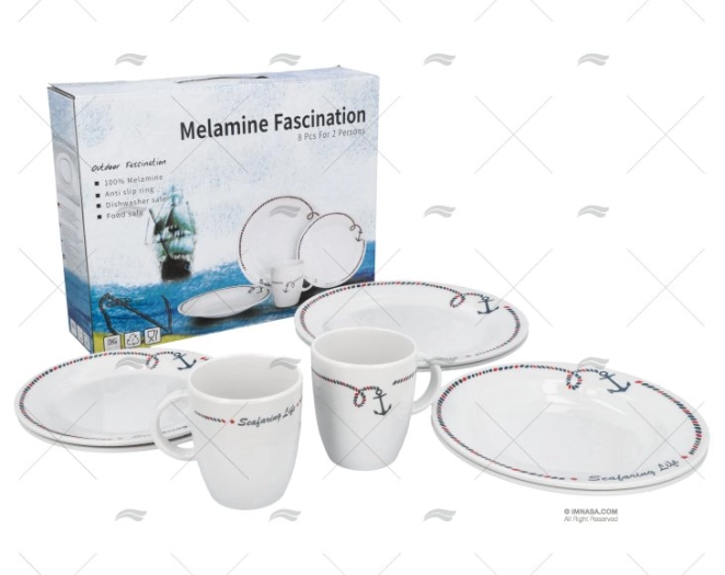 KIT VAISSELLE MELAMINE ANCRE ANTIDER. 8p