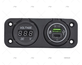 PRESA USB TIPO A/C CON VOLTMETRO