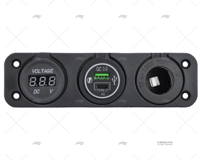 TOMA USB TIPO A/C C/VOLTIMETRO Y MECHERO