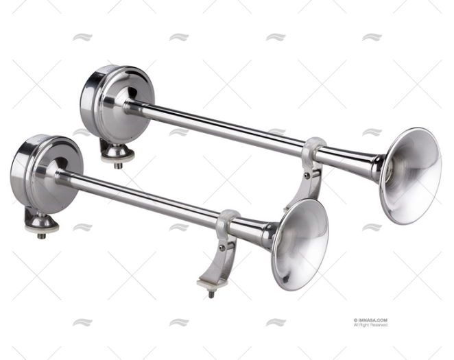 BOCINA DOBLE 24V ACUSTICA CROMADA 114DB MARCO