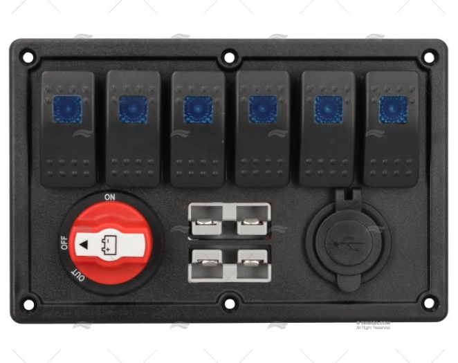 SWITCH PANEL HORIZ.x6 USB 100A 90x115mm