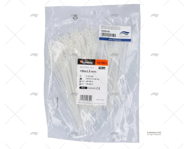 FASCETTA NYLON C/ASOLA 3,6x150 BIANCA 100 PZ. NORMA