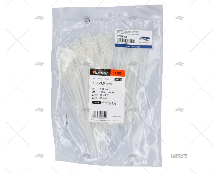 FASCETTA NYLON C/ASOLA 3,6x150 BIANCA 100 PZ. NORMA